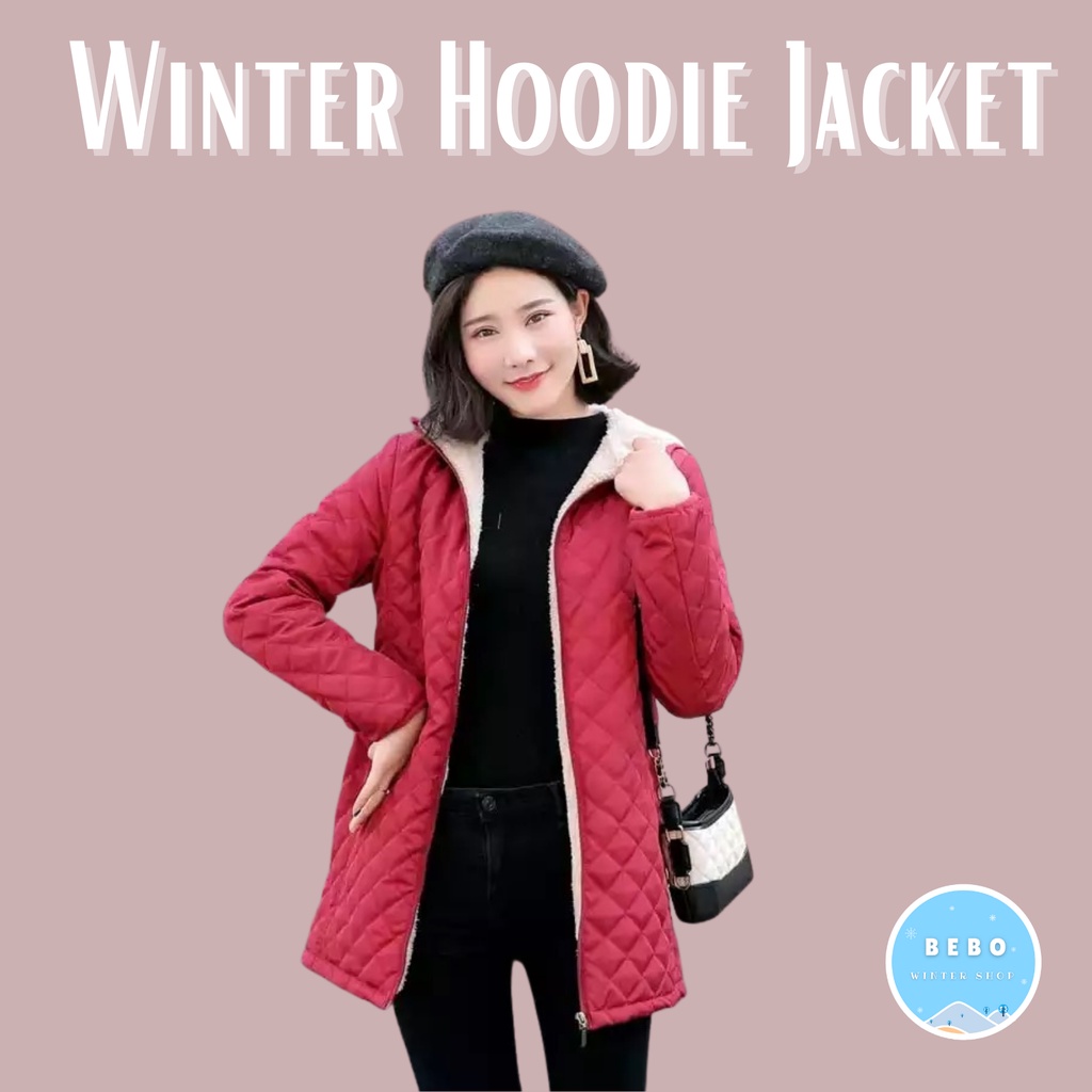 Jaket Hoodie Winter Panjang Wanita inner Fleece