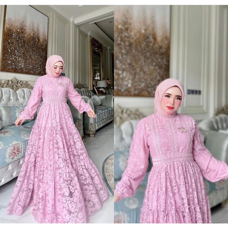DRESS RAYA BROKAT FULL IMPORT ORIGINAL BY SHELLASAUKIA