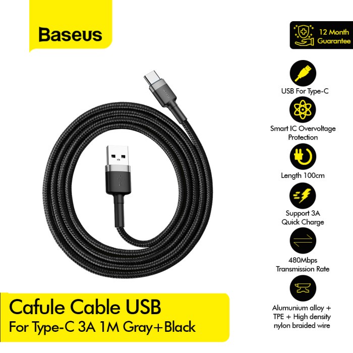 BASEUS cafule Cable USB For Type-C 3A 1M CATKLF-B - Merah