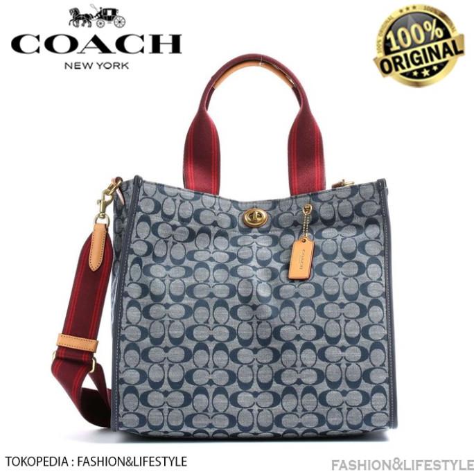 Coach Tote Bag 34 In Signature Chambray Midnight Navy Multi Original MURAH