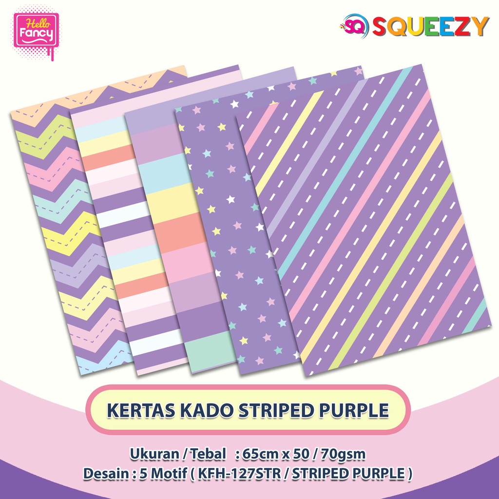 

Kertas Kado SQUEEZY Striped Purple Ungu isi 50 / Bungkus Kado KFH-127STR