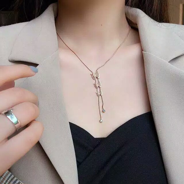GG Kalung 3 Kupu-Kupu Juntai Titanium#KL-333