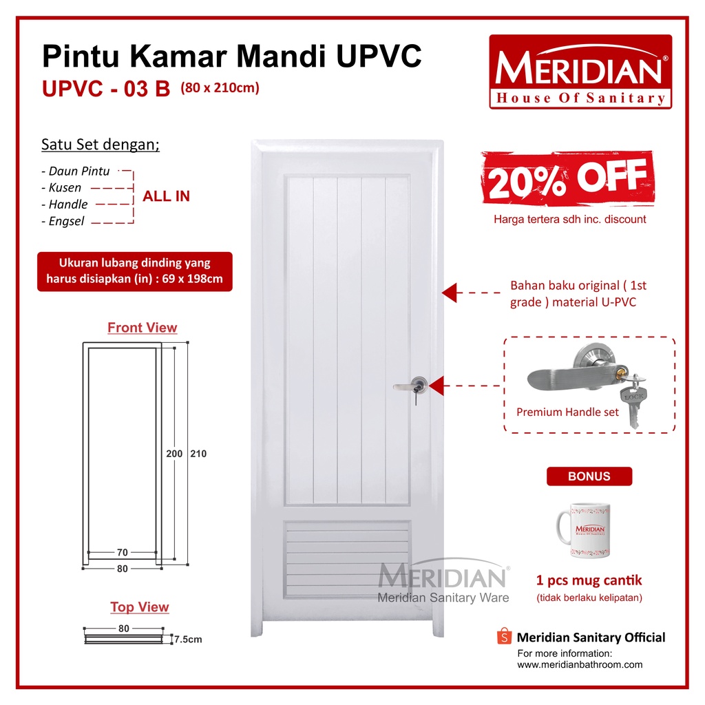 Pintu UPVC MERIDIAN - UPVC 03B (80x210cm)