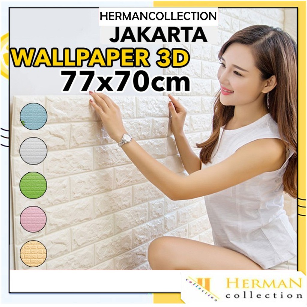 HC Wallpaper  Dinding Foam  3D  Motif  Batu  Bata  Polos Star 