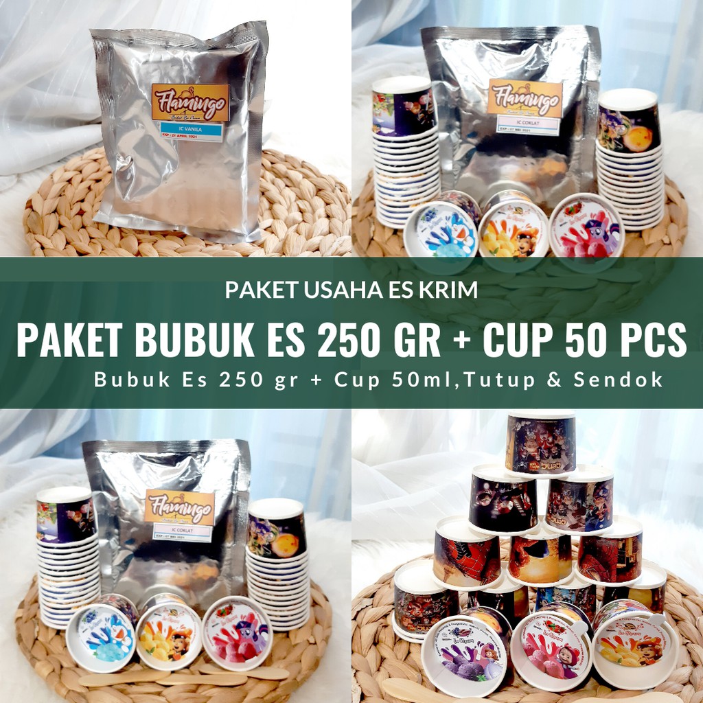 Paket Ice Cream Murah Harga Tepung Es Krim 250 Paket Es Krim Cup Rumahan 50 Ml Bubuk