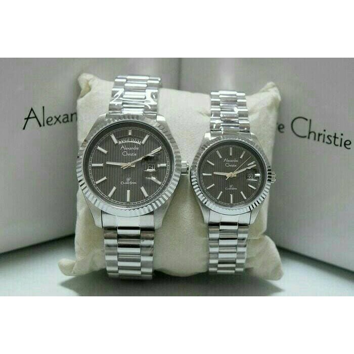 Sale JAM TANGAN COUPLE ALEXANDRE CRISTIE AC 5004 SILVER BLACK ORI Milenial