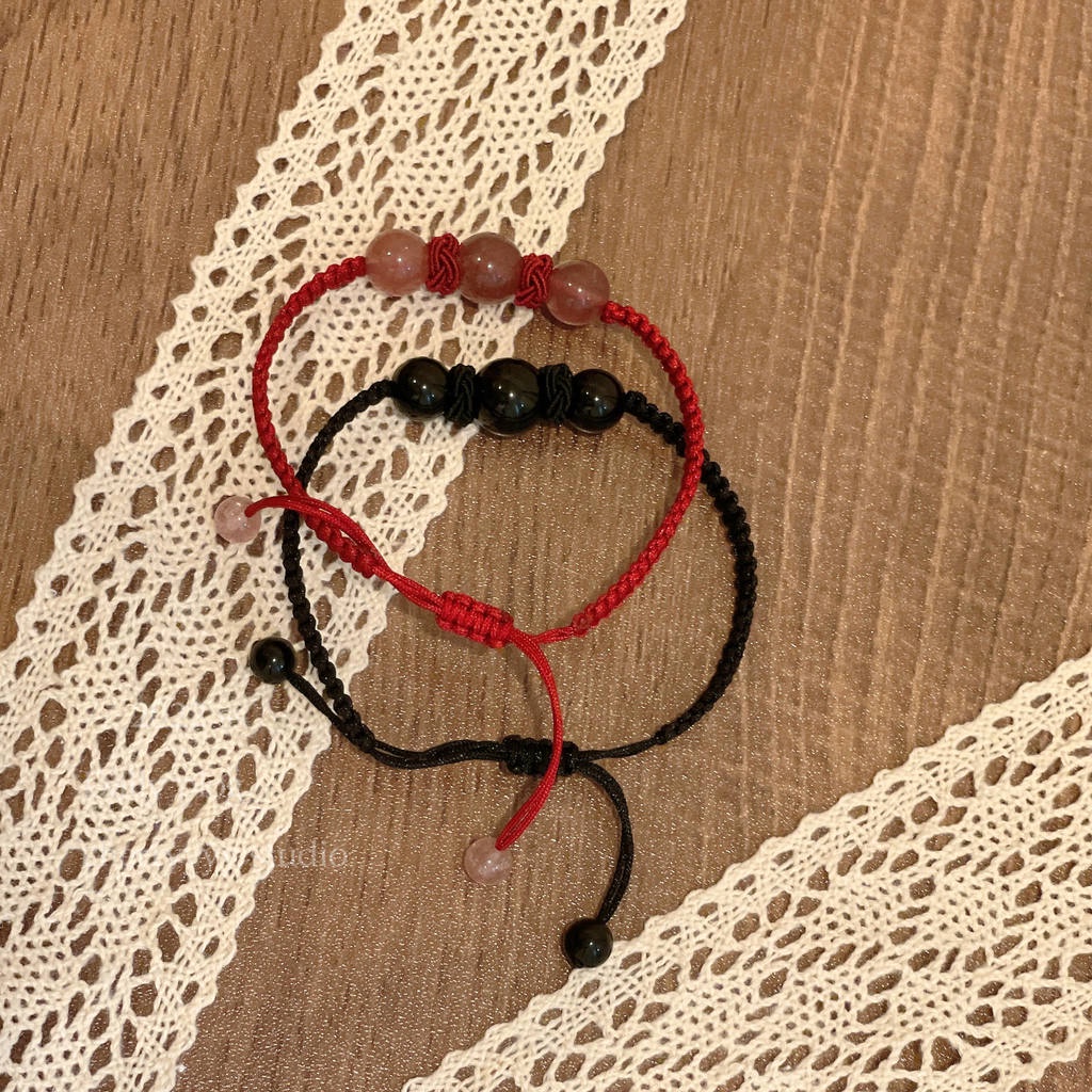 Gelang Kristal Obsidian Strawberry Gaya Harajuku Korea Untuk Aksesoris