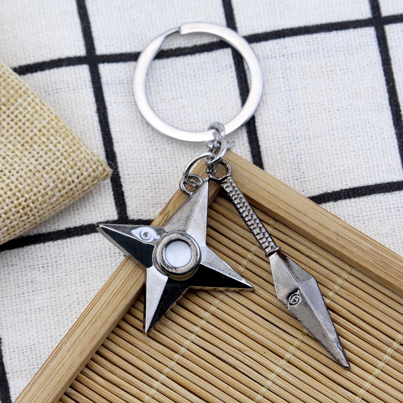 Naruto Ninja Kunai Weapon Modle Keyrings Konoha Symbol Akatsuki Red Cloud Pendant Key Chains Car Bags Keyfob Trinket