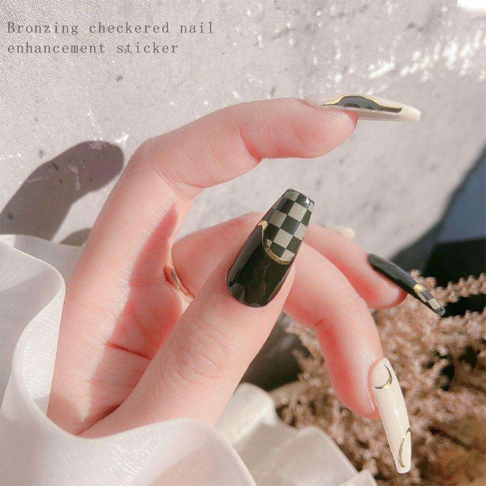 R-flower Stiker Kuku Perekat Emas Hitam Desain DIY Manicure Hill Pattern