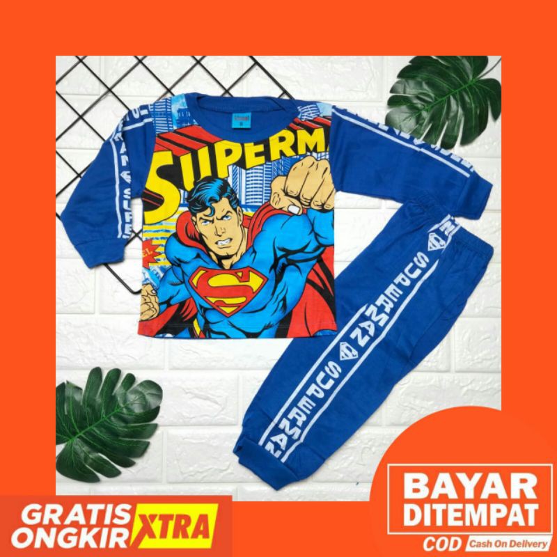 SETELAN BAJU ANAK  LAKI LAKI 1-5 TAHUN GAMBAR SUPERMAN CELANA DAN BAJU PANJANG