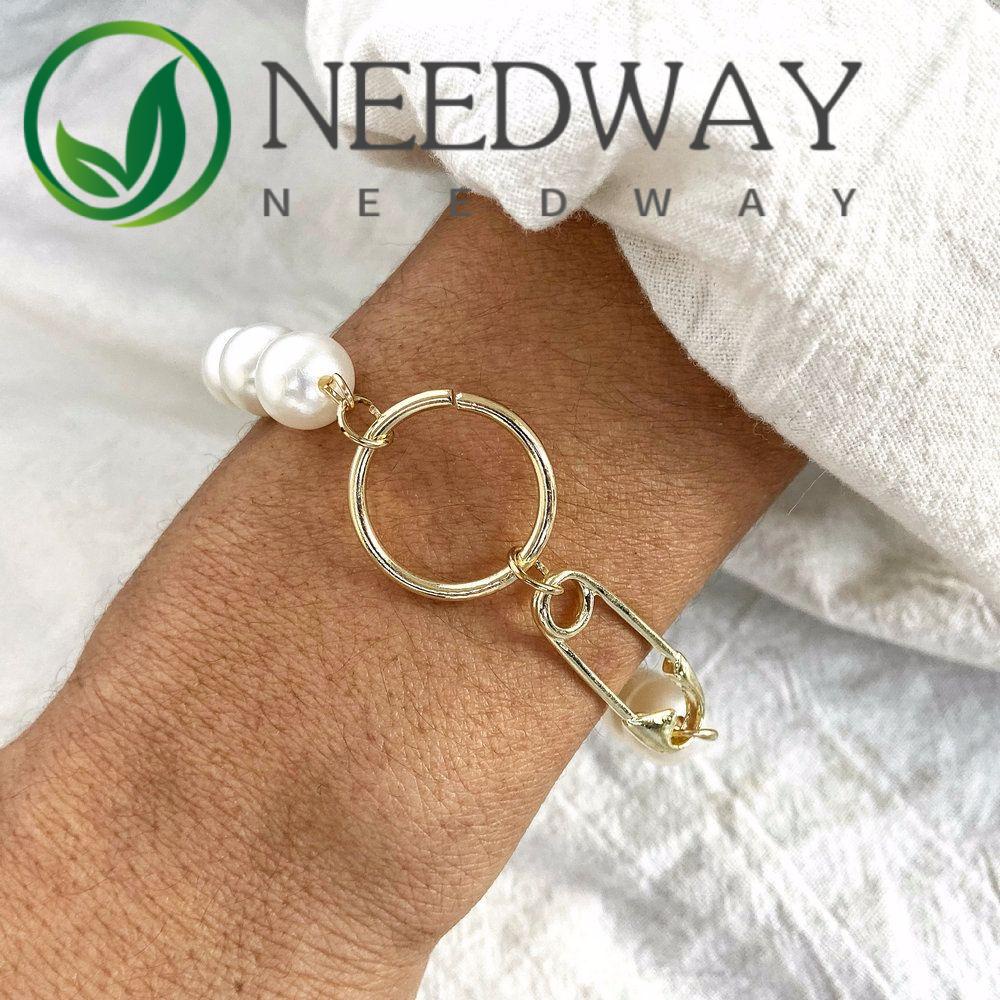 Needway  Retro Couple Chain Korean Fashion Jewelry Pearl Bracelet Circle Punk Female Geometric Square Adjustable Flowers