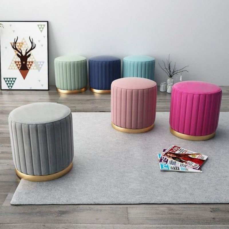 KURSI STOOL MEJA RIAS, SOFA STOOL BULAT MOTIF