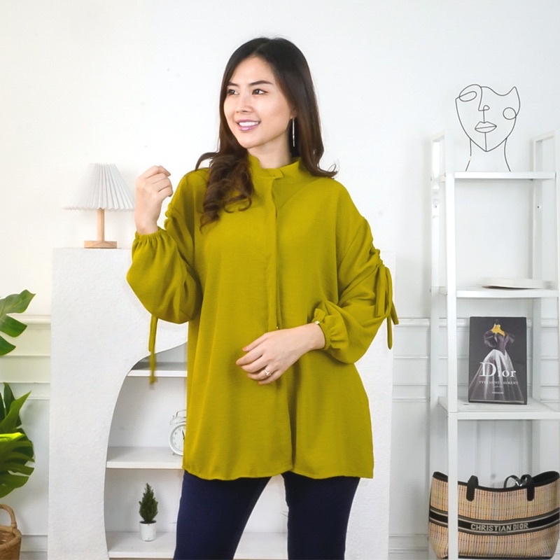 Tq88indonesia Fashion Baju Atasan Wanita Lengan Panjang Terbaru /  Gavi Lengan serut Crincle Blouse / Blus / Busana Casual Cewek / Ootd Kekinian / Outfit