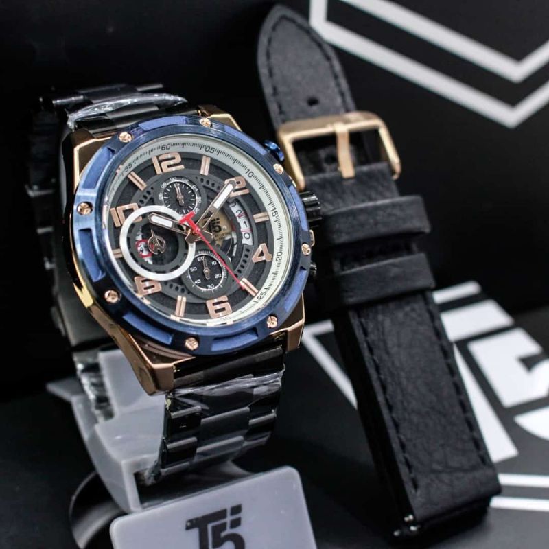 Jam Tangan Pria T5 H 3706 Original Spesial Edition Rantai Bonus tali kulit