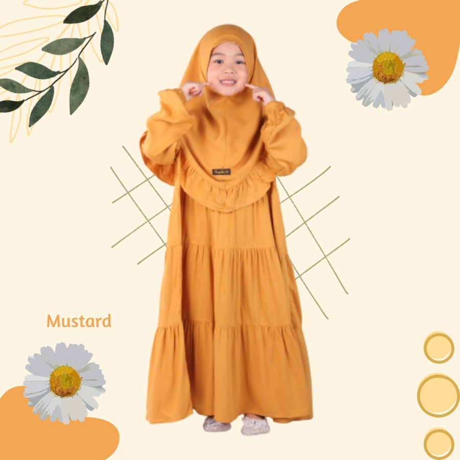 Set Gamis Rayya Ruffle Usia 1 2 Tahun Bahan Rayon Twill Terbaru Mustard