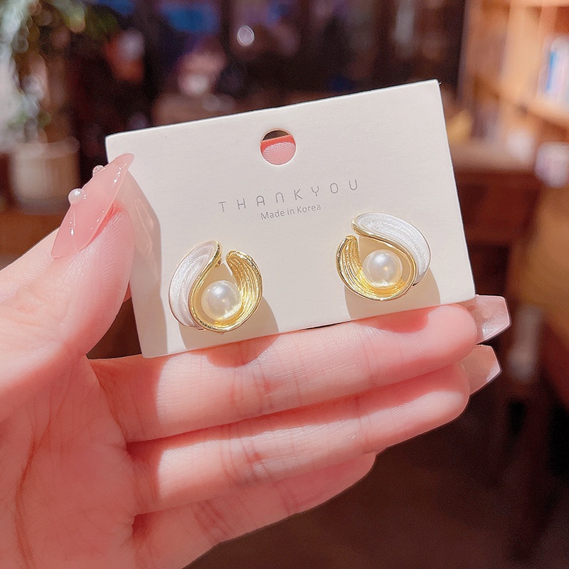 Anting Stud 925 silver needle Bentuk Geometris Aksen Mutiara Gaya Perancis