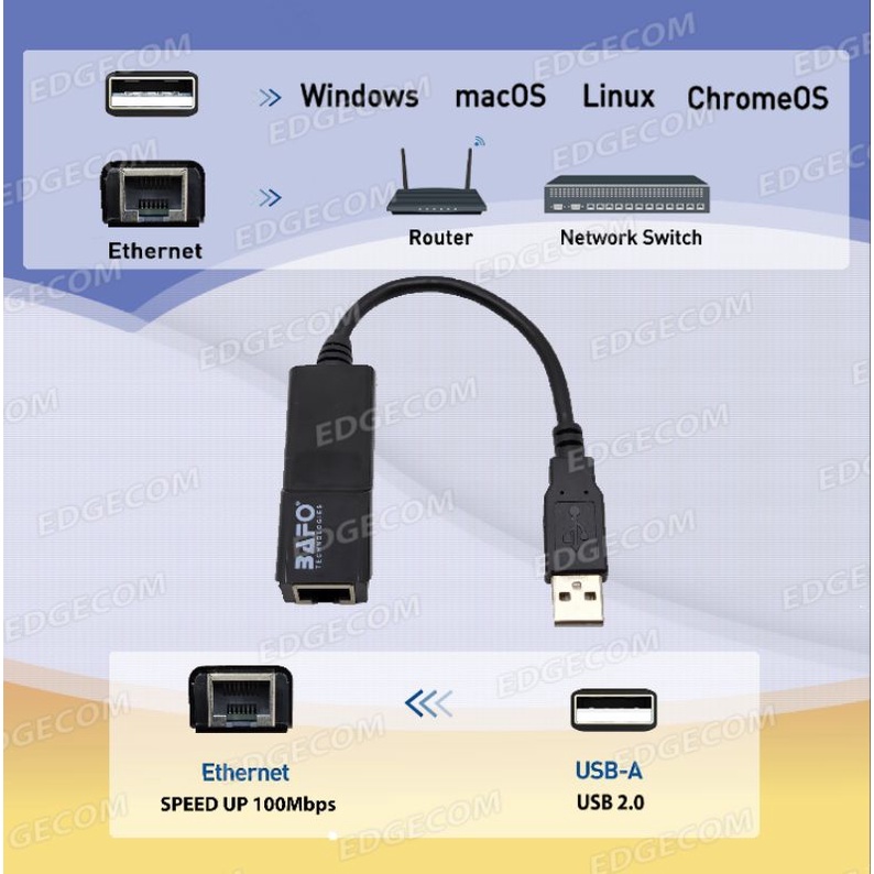 BAFO USB 2.0 to Ethernet 10/100Mbps Cable Adapter BF-326