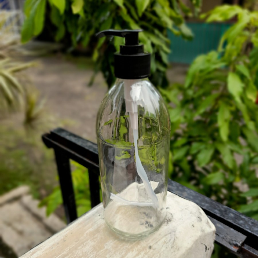 Botol Kaca 1000 ml Clear / Bening Tutup Pump / Pompa
