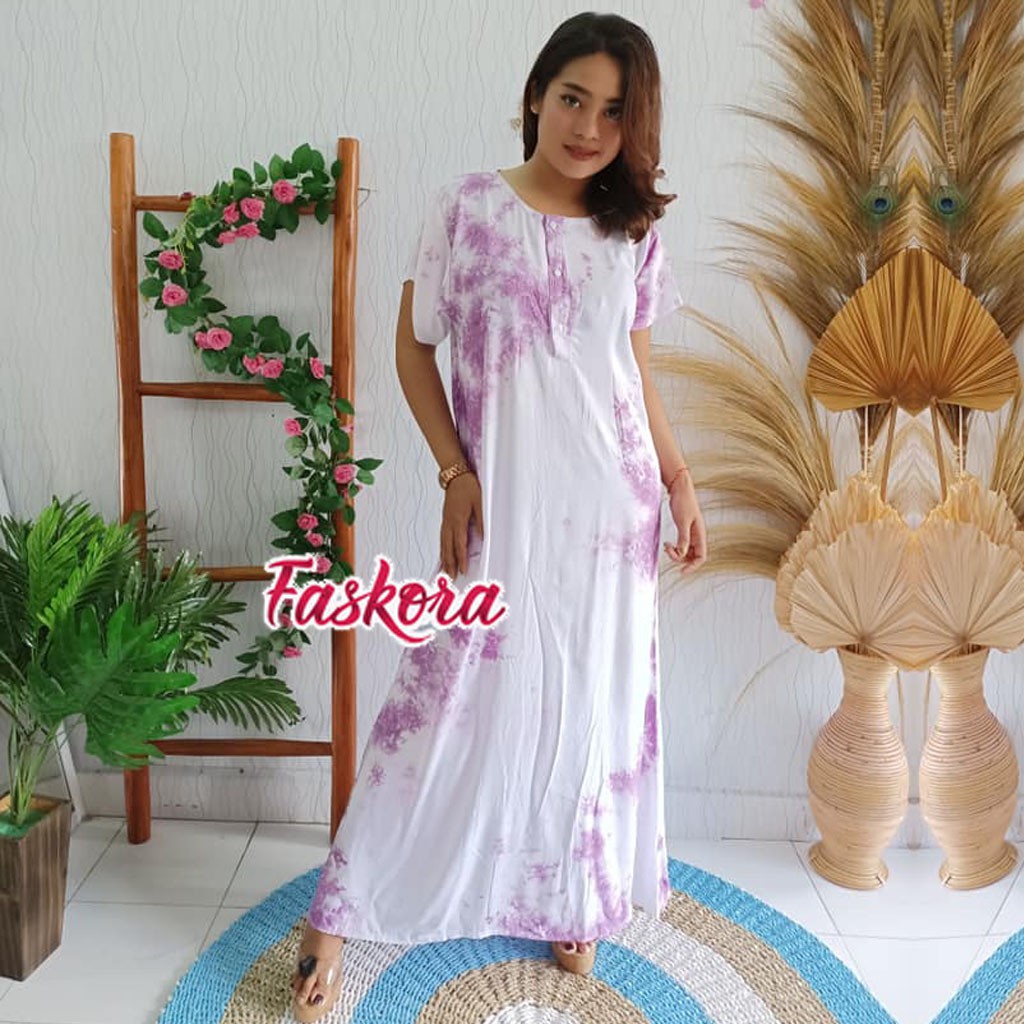 Long dress Tie dye Jumbo Lengan Pendek - Dress Tie dye Panjang Polos Terbaru