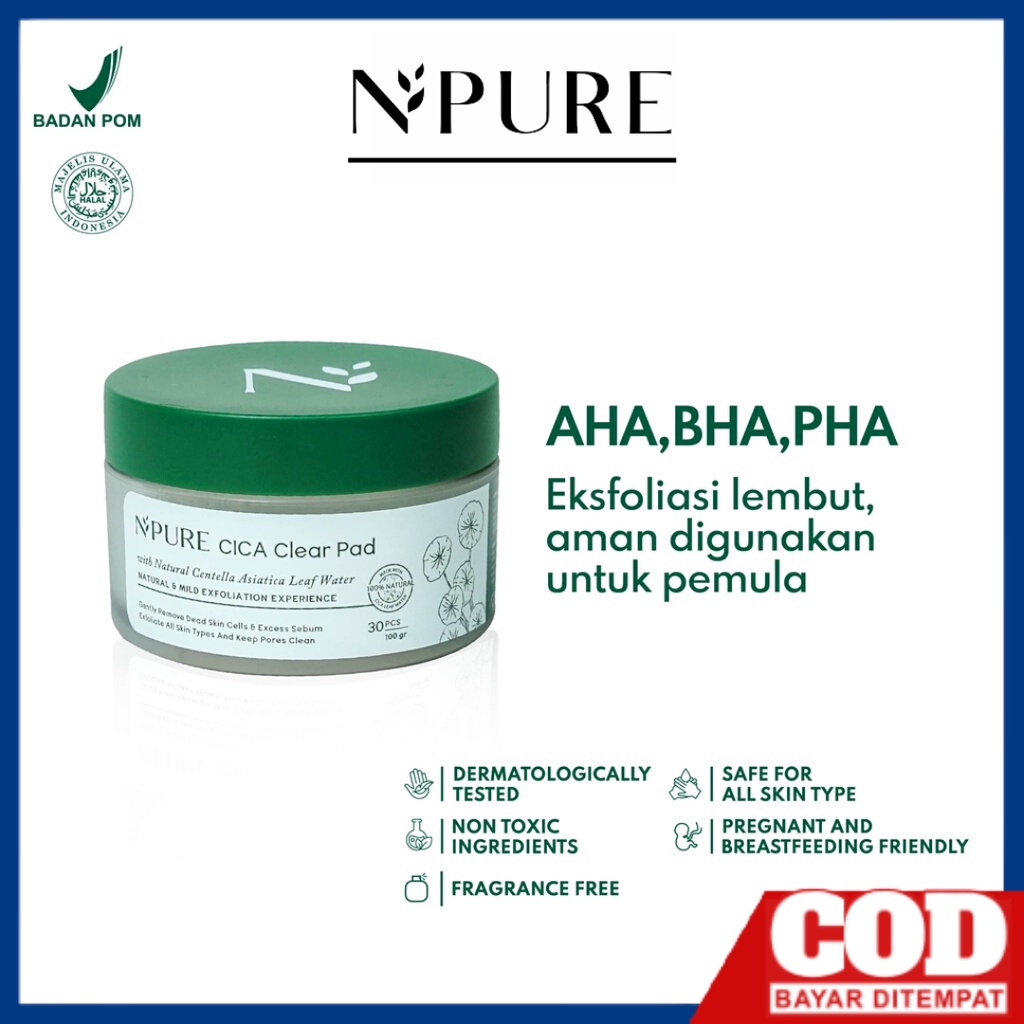 NPURE Cica Clear Pad Soft exfoliating cotton pads Kapas Pembersih Wajah With Toner BPOM