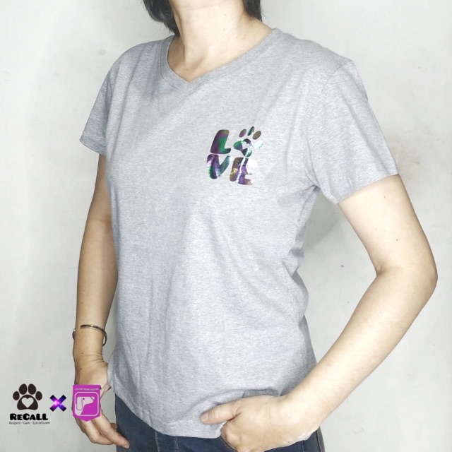 T Shirt V Neck Abu, Baju Kaos Wanita - RECALL x JHF