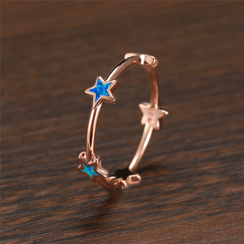 New European and American imitation Opal rose gold five-pointed star ring, ladies fashion fine ring