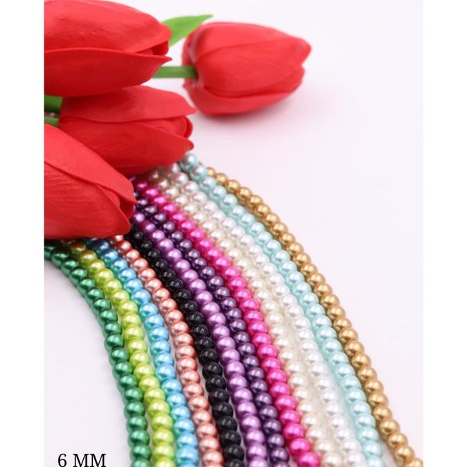 Manik Mutiara Sintetis Berat 6mm isi +-145 Butir 1String Mutsin Import - pink fanta