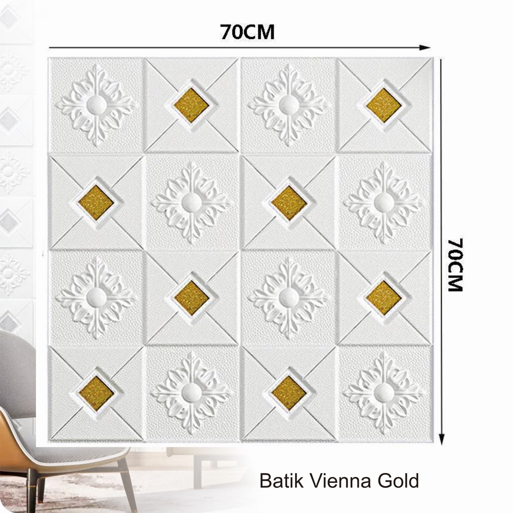 BATIK KRISTAL 70X70cm | Wallpaper Foam 3D Sticker Dinding Hiasan Dekorasi Kamar Tidur Plafon Wallfoam Kedap Peredam Suara-BTK VIENA GOLD