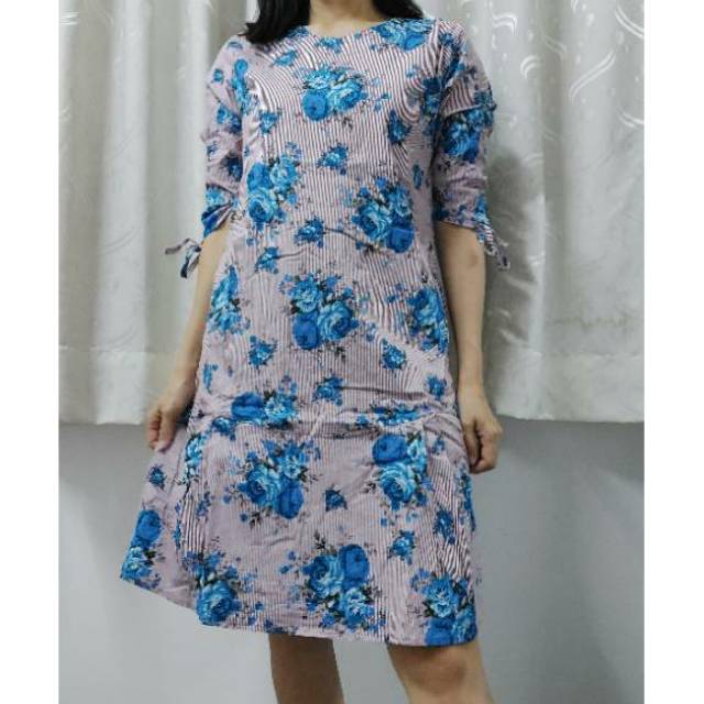 Dress casual katun strech motif model A Line dress korean style Ken-132