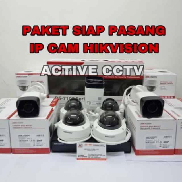 PAKET CCTV IP CAM HIKVISION 7 kamera 2mp ipcam ipc 8 ch channel komplit 8ch 8channel 1080p