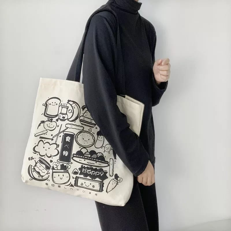 TOTE BAG WANITA KARTUN JEPANG UKURAN BESAR BIG SIZE PAKAI PEREKAT