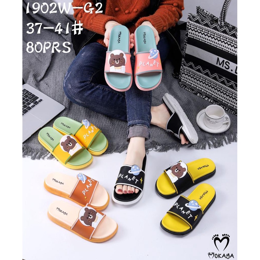 Sandal slop impor wanita motif Planet Bear lucu - Mokaya Planet Bear 1902 (37/41)