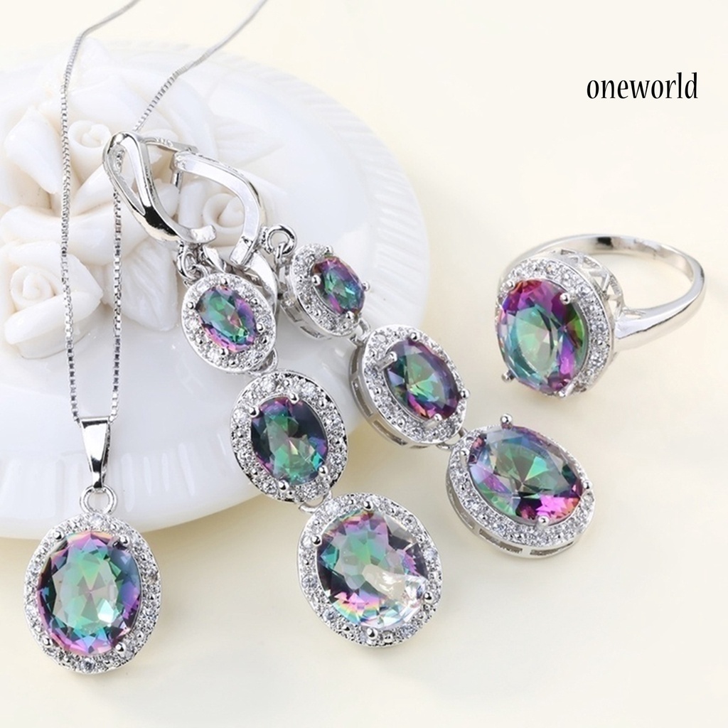 OW@ 3Pcs Necklace Fashion Elegant Multicolor Faux Topaz Pendant Jewelry Set for Women