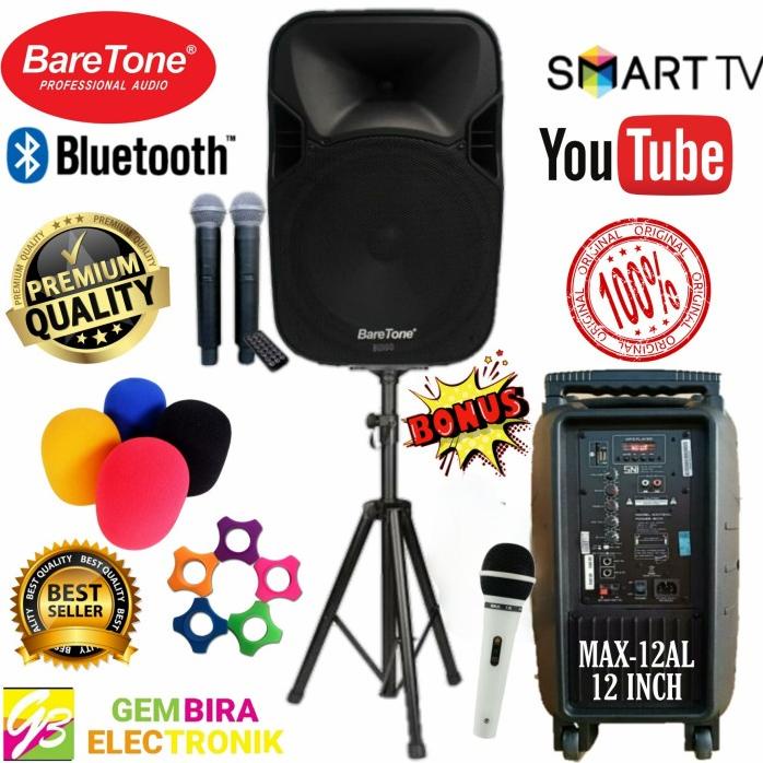 Speaker Portable Baretone 12 Inch Bluetooth Free Stand Original Speker Barokahku