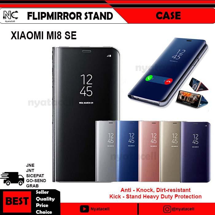 SUPER PROMO XIAOMI MI8 SE FLIP COVER MIRROR STAND CASE LUXURY HARD FLIPCOVER - HITAM