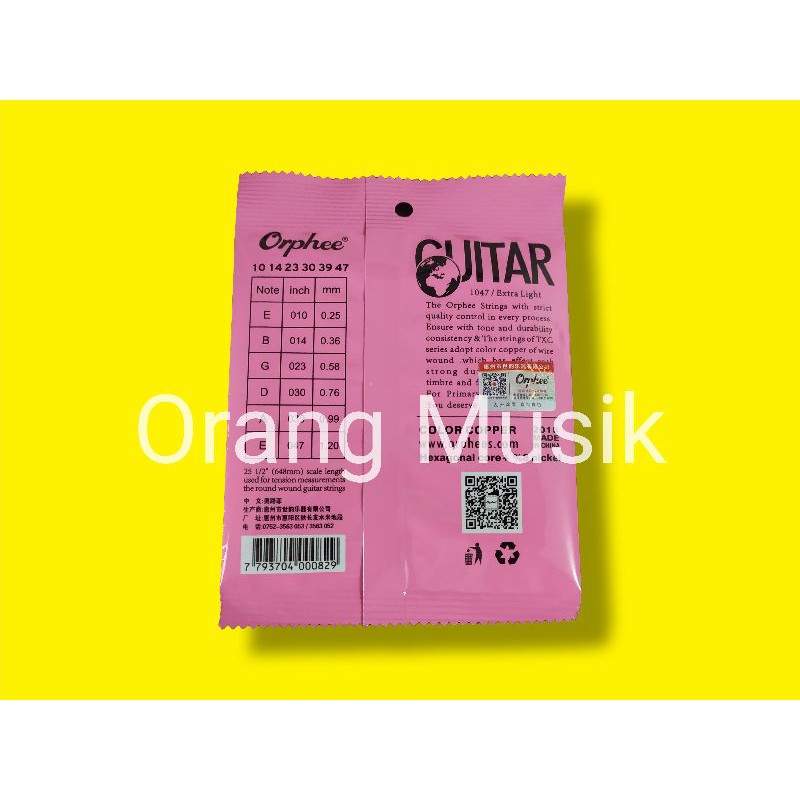 Senar Gitar Warna Warni Orphee TX 620-C Ukuran 010 Import - Senar Pelangi