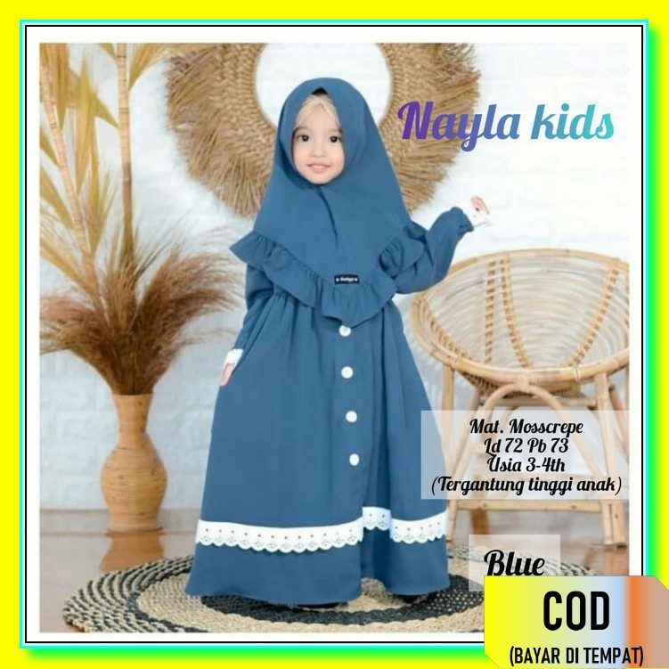 Baju Muslim Anak Terlaris Lebaran Perempuan Set Baju Muslim Model WB565  Terbaru Usia 3-4 Tahun Nayl