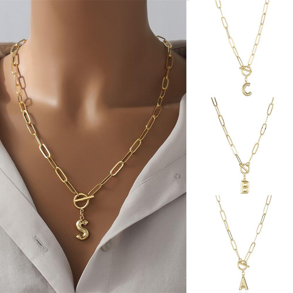 Kalung Wanita Nanas Perhiasan OT Gesper Huruf Lapis Emas A-Z