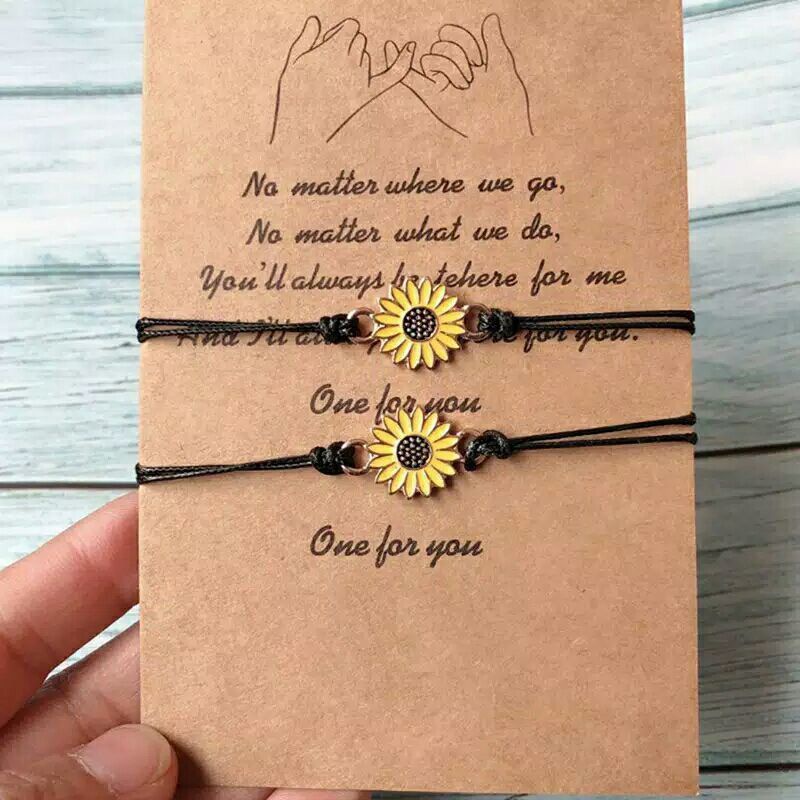 2 pcs gelang tali persahabatan anyaman aksen bunga matahari untuk wanita 15gr/gelang