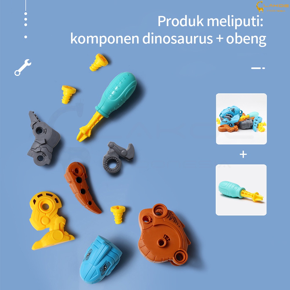 LAKOE Mainan DIY dinosaurus bongkar pasang obeng