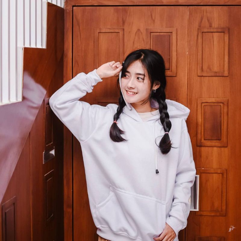 Jaket Sweater Hoodie Wanita Oversize Outerwear Pakaian Sweatshirt Korean Style Hudie Cewek NATURAL-7