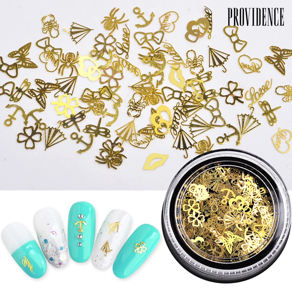 Providence 2 Boxes Metal Hollow Out Christmas Leaf Gear Slices Nail Art Sequins Decals