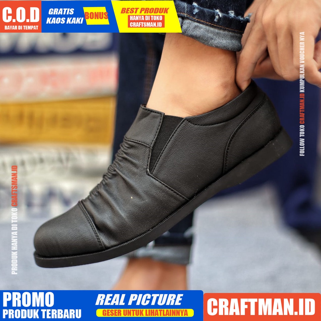 CRAFTS Sepatu Slip On Pria Sepatu Casual Pria Sepatu Pria Casual Kulit Pu Cowo/Cowok Ori Sepatu Kasual Santai Gaya Keren Kekinian Murah Terlaris