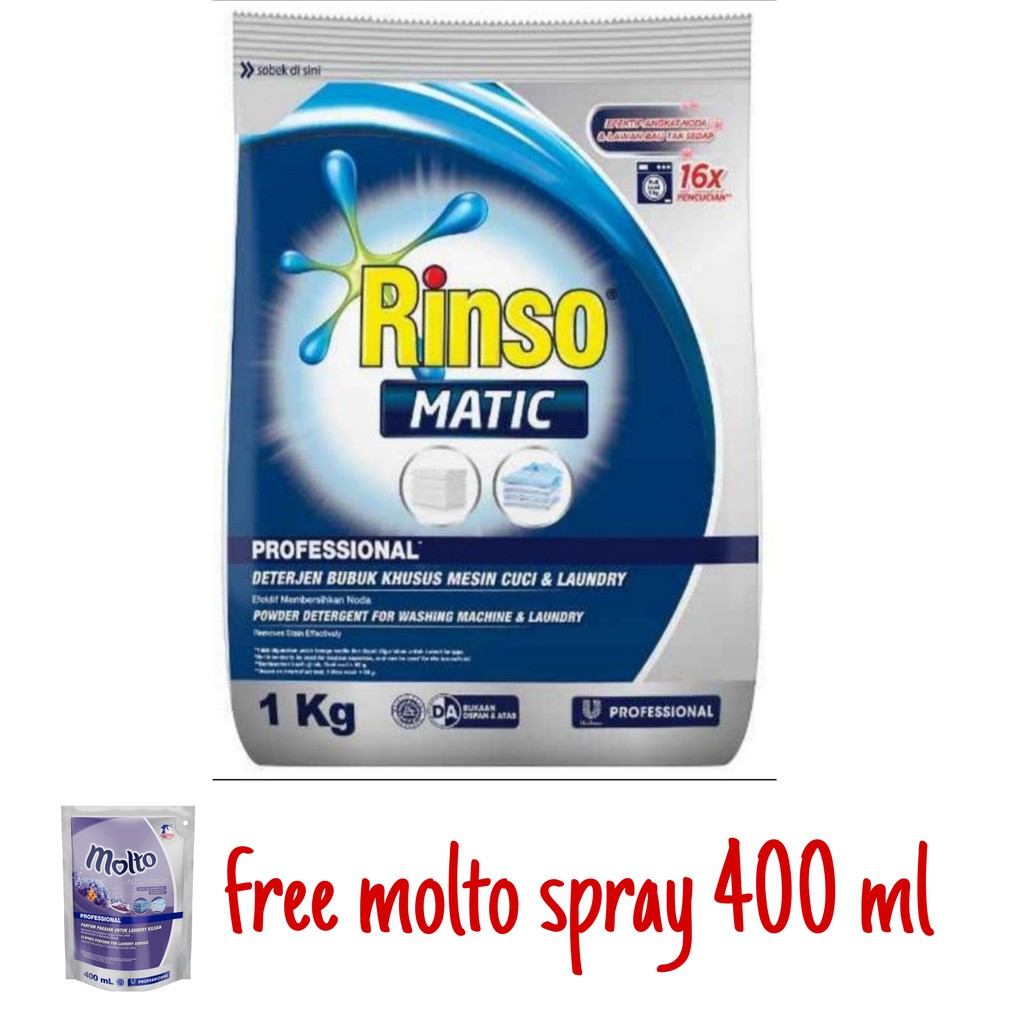 Rinso Matic professional Deterjen  Bubuk professional 1 kg ( FREE molto spray 400 ml )