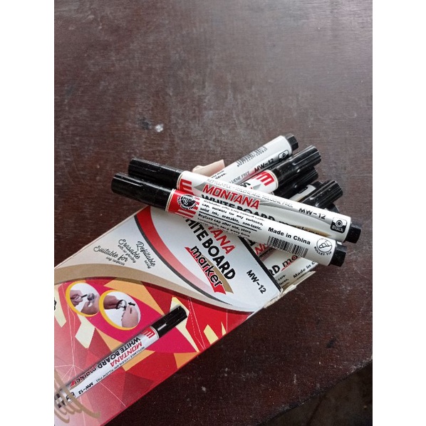 (1box)Spidol Whiteboard Marker Montana Hitam Biru merah / spidol bisa dihapus / spidol isi ulang