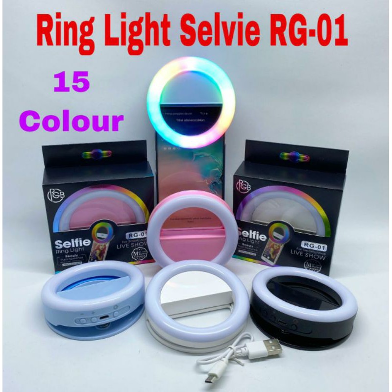 Selfie Ring Light LED RG 01 / Ring Light Jepit Di Hp 15 Warna Lampu