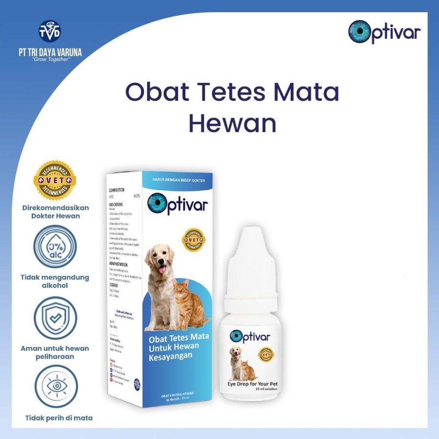 Optivar 15 ml Obat Tetes Mata Hewan Anjing Kucing Burung dll