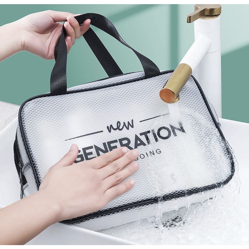 WRF90 Tas Kosmetik New Generation Bahan PVC  Kulit PU Waterproof Transparant Impor TKM