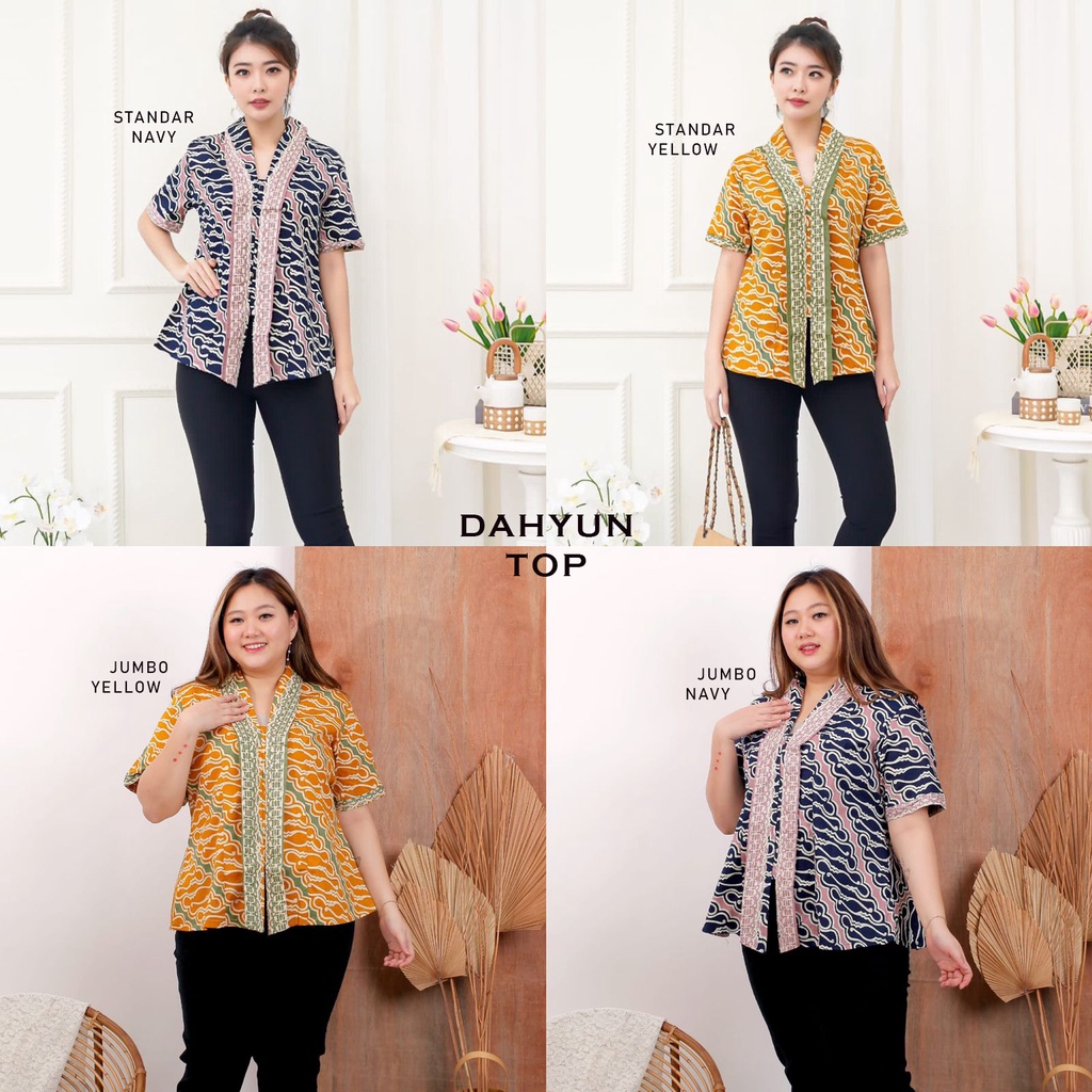 Evercloth Dahyun Blouse Wanita Atasan Wanita Blouse Batik Perempuan Atasan Batik Wanita Lengan Pendek Kebaya Kimono Batik Baju Kutu