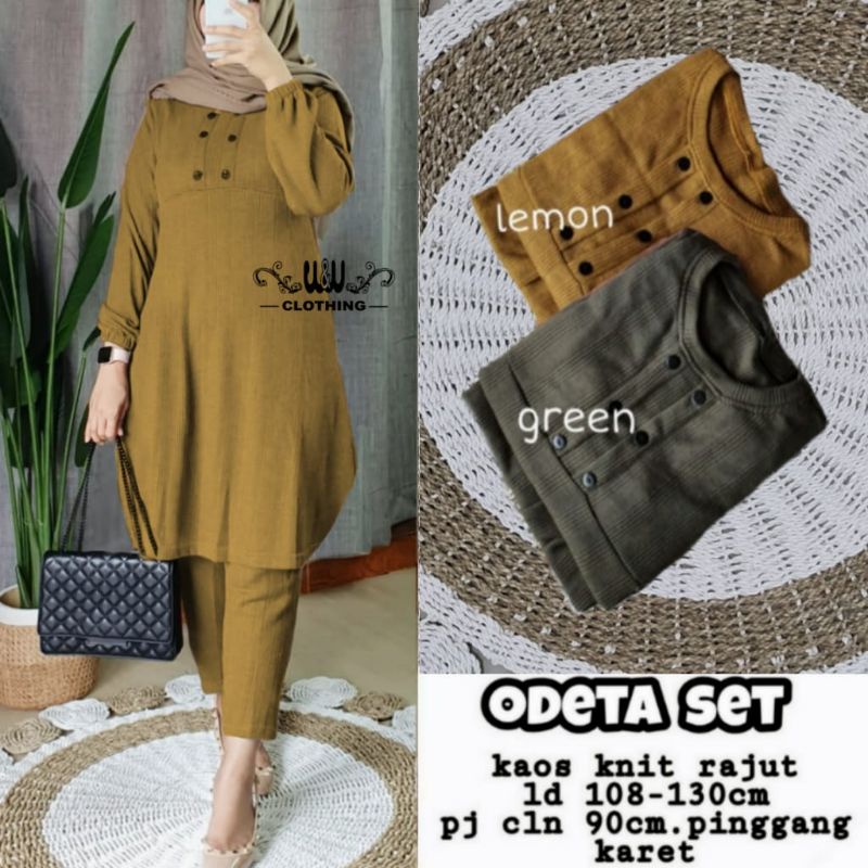SETELAN PAKAIAN WANITA ODETA SET BAHAN KAOS KNIT RAJUT
